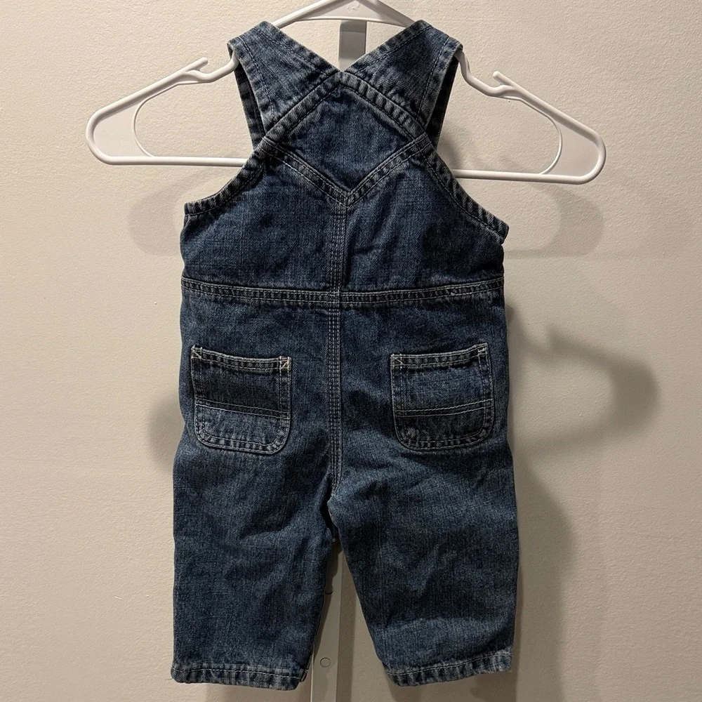 Carhartt Kids Denim Overalls Baby Girl Size 12M Floral Embroidery Blue Bib